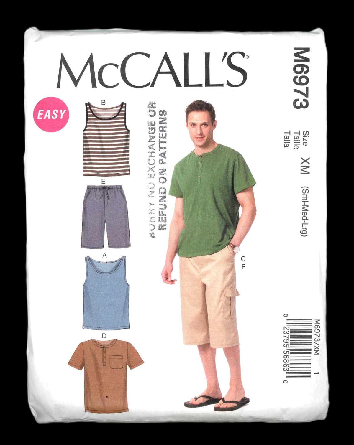 McCalls 6973 Mens Tank Tops. T Shirts and Shorts Sewing Pattern UNCUT Size Sml Med Lrg