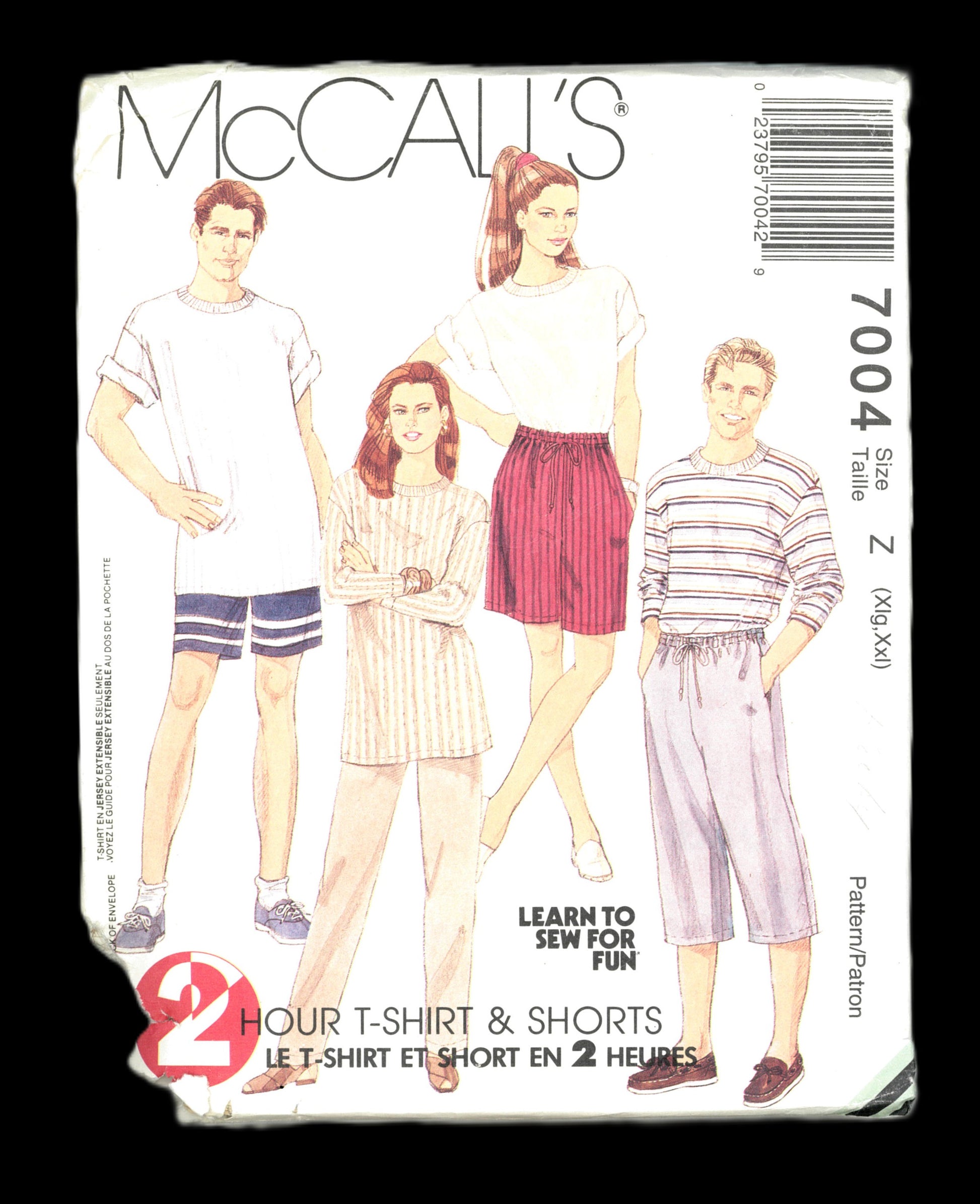 McCalls 7004 Misses and Mens T Shirt, Pants and Shorts in Two Lengths Sewing Pattern UNCUT - Size Xlg - Xxl