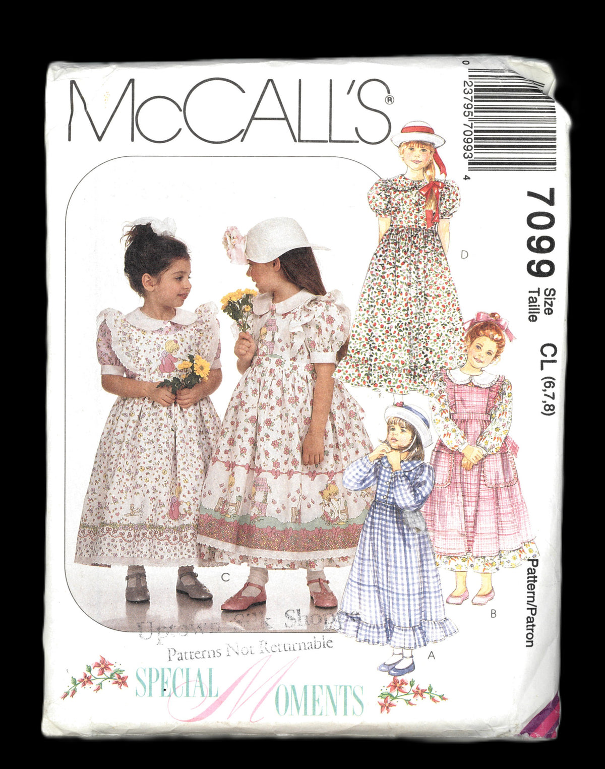 McCalls 7099 Childrens and Girls Dress and Pinafore Sewing Pattern - UNCUT - Size 6 7 8