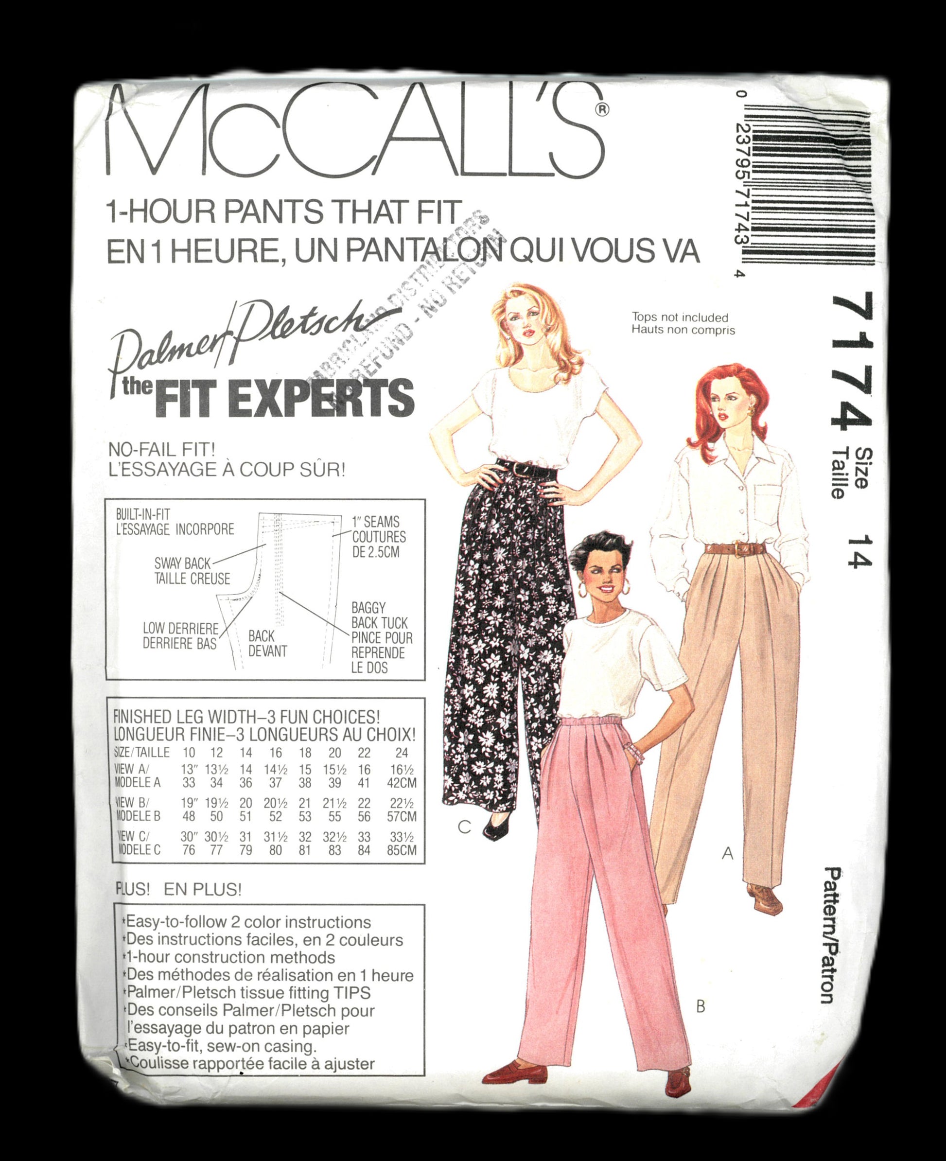 McCalls 7174 Palmer / Pletsch Misses Pull on Pants Sewing Pattern UNCUT  Size 14