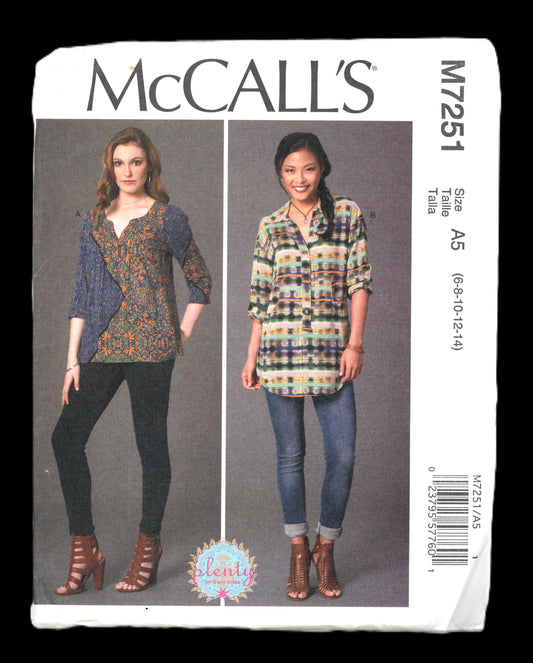 McCalls 7251 Misses Blouses Sewing Pattern UNCUT - Size 6 8 10 12 14