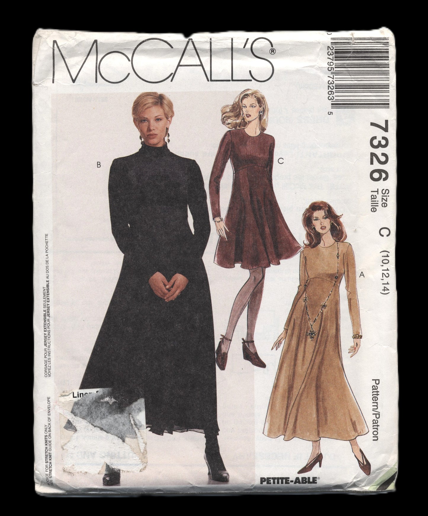 McCalls 7326 Misses Dress in Two Lengths Sewing Pattern - UNCUT - Size 10 12 14
