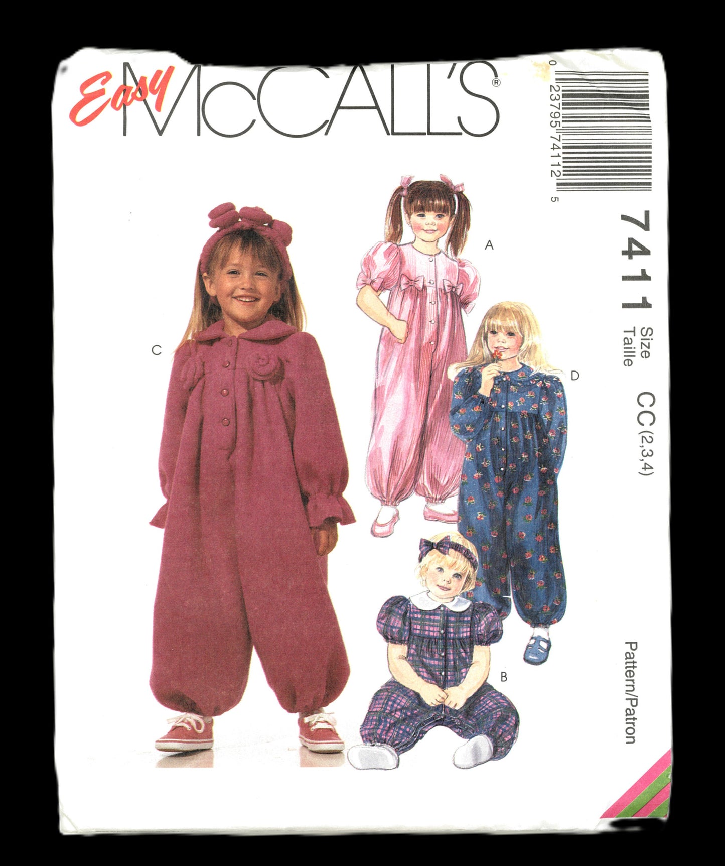 McCalls 7411 Toddler Girls Jumpsuit with Optional Snap Crotch and Headband Sewing Pattern - UNCUT - Size 2 3 4