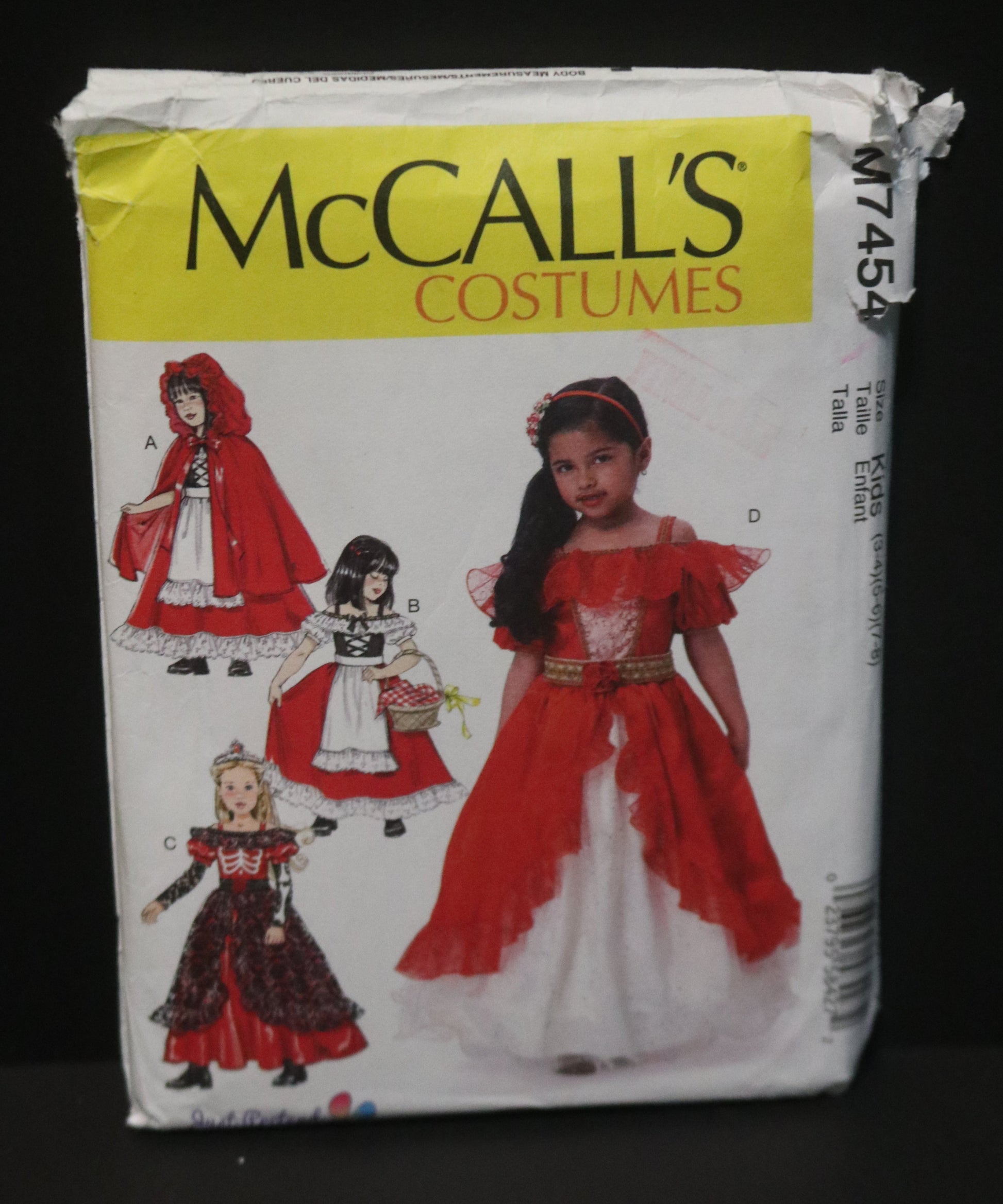 McCalls 7454 Children's Girls  Dress-Up Costumes with Attached Petticoat and Cape Sewing Pattern - UNCUT - Size 3/4 5/6 7/8
