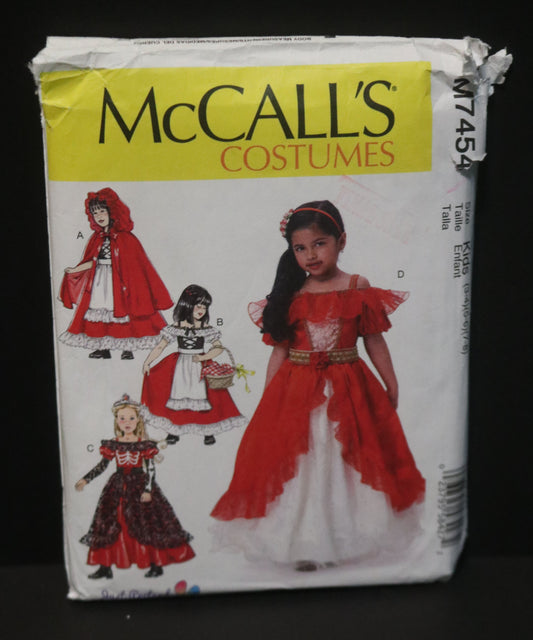 McCalls 7454 Children's Girls  Dress-Up Costumes with Attached Petticoat and Cape Sewing Pattern - UNCUT - Size 3/4 5/6 7/8