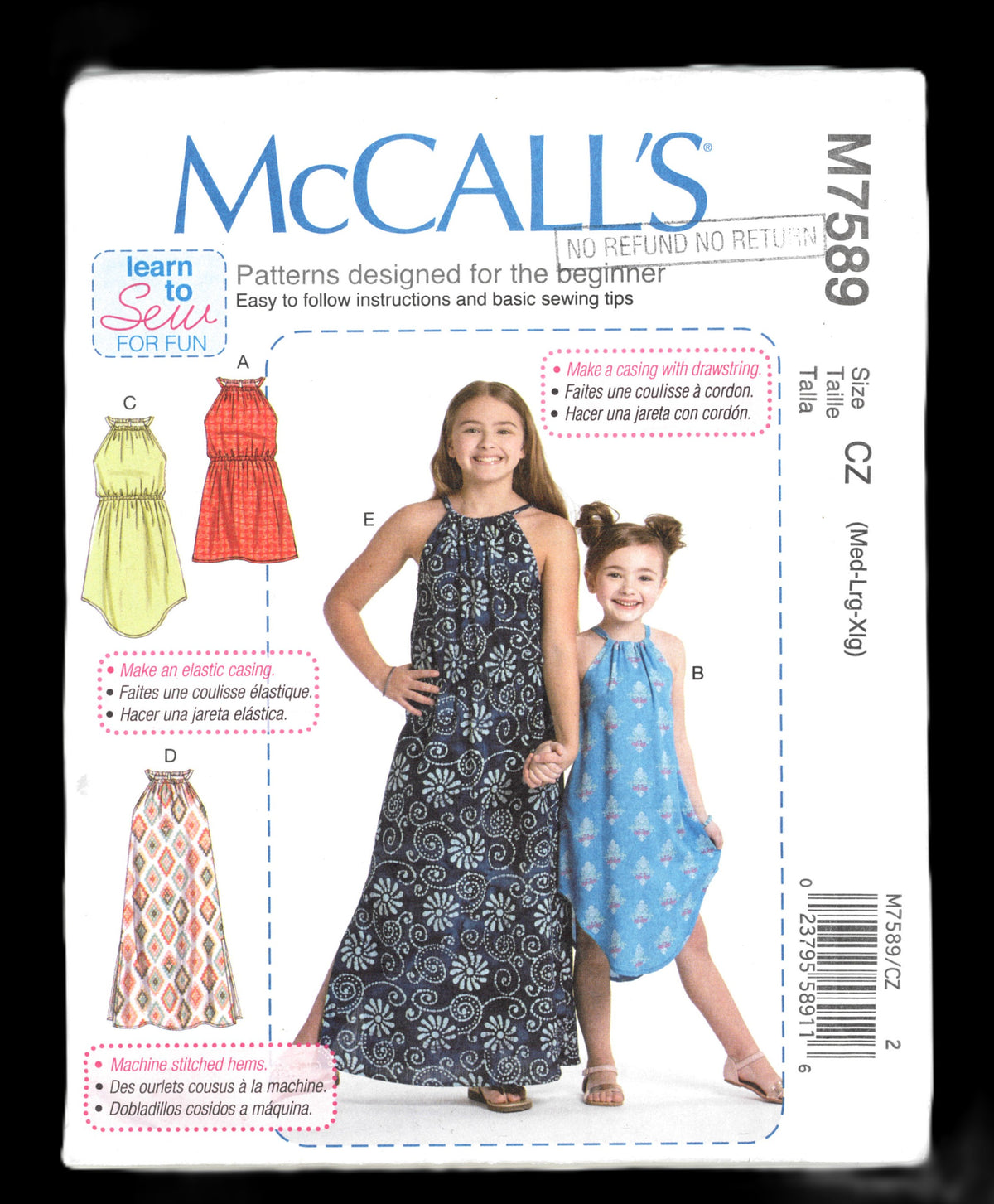 McCalls 7589 Girls Dresses Sewing Pattern UNCUT Size Med Lrg Xlg