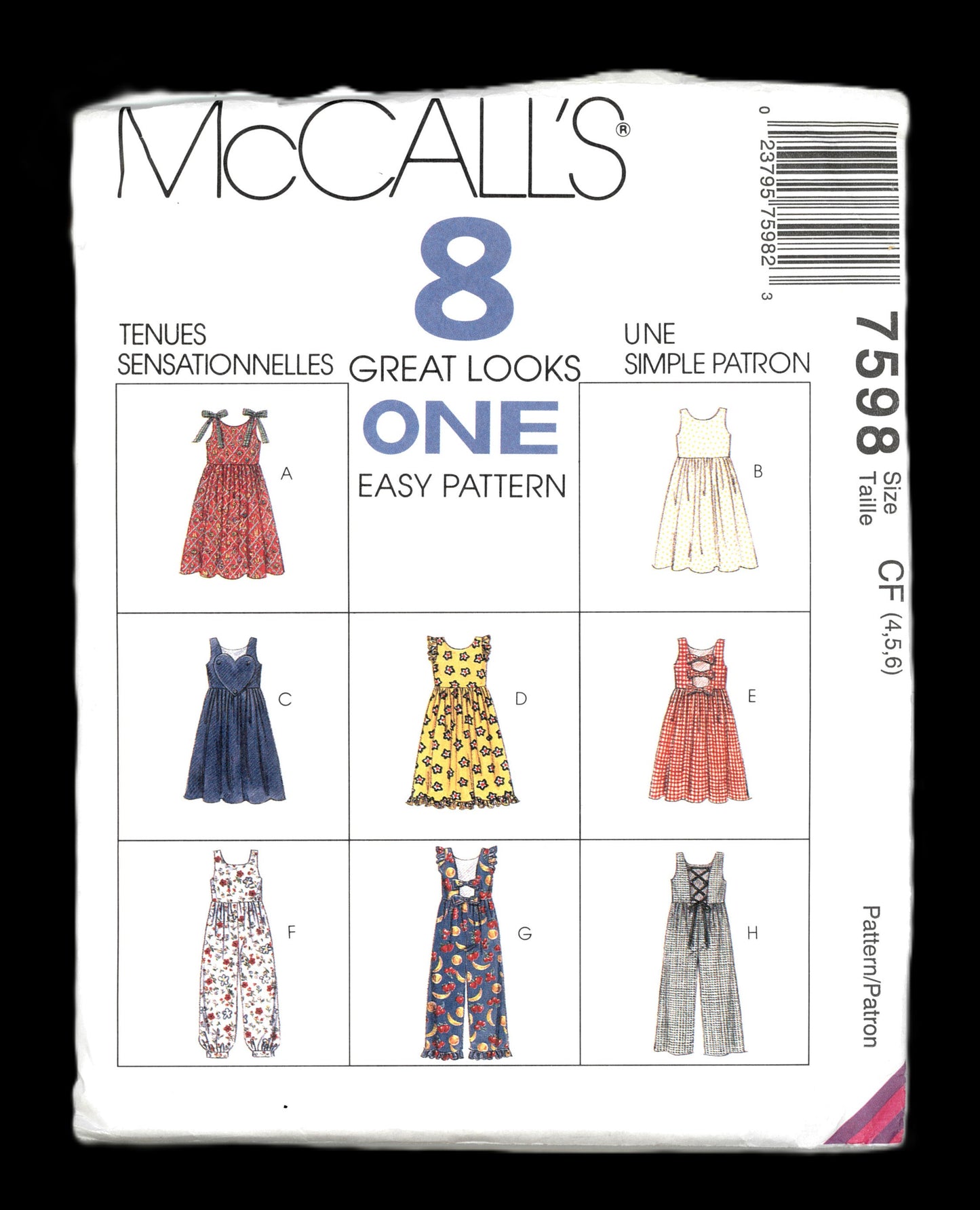 McCalls 7598 Childrens and Girls Jumper and Jumpsuit Sewing Pattern - UNCUT - Size 4 5 6