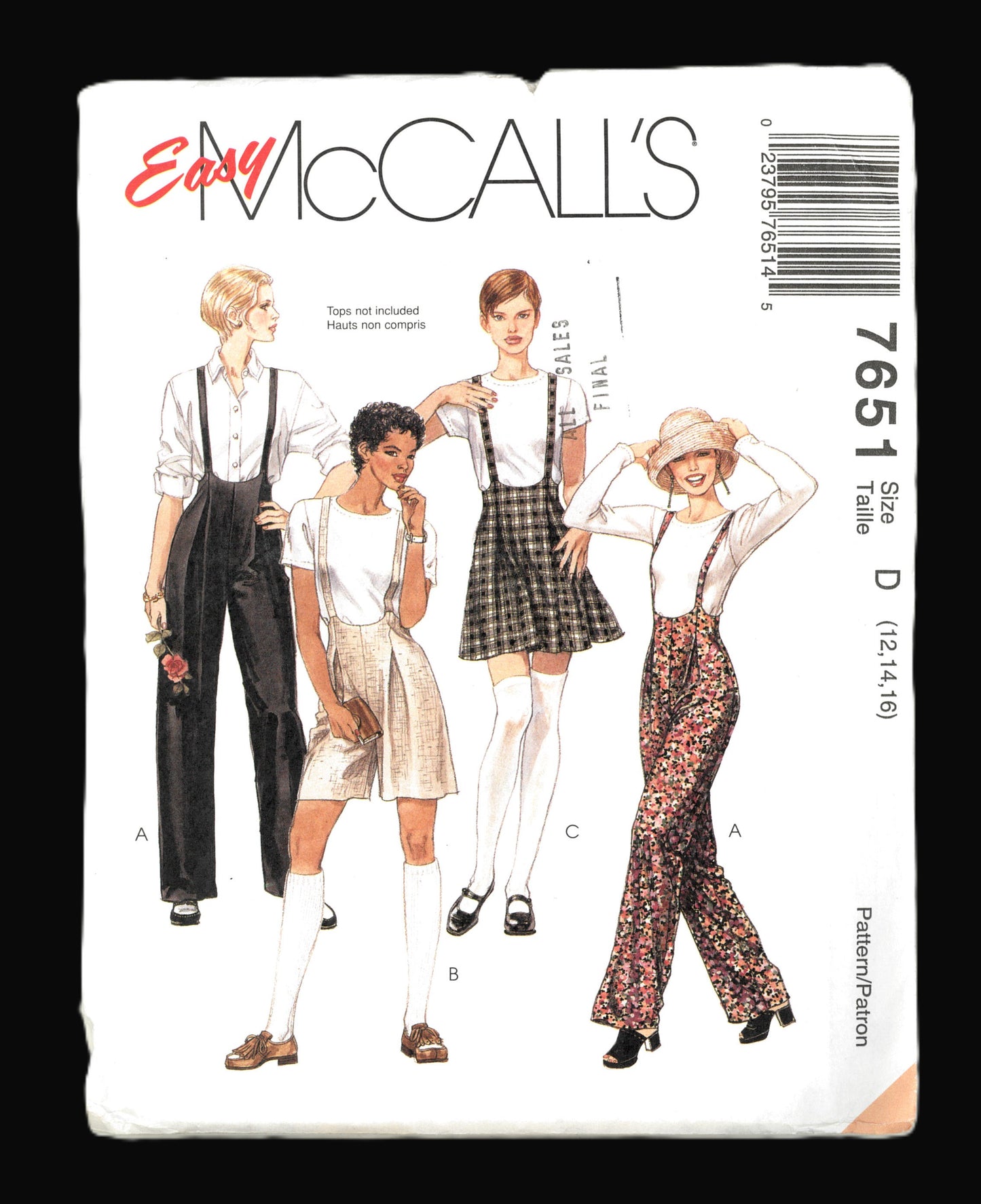 McCalls 7651 Misses Suspender Pants or Shorts and Suspender Skirt Sewing Pattern UNCUT - Size 12 14 16