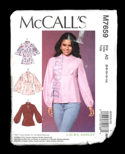 McCalls 7659 Laura Ashleuy Misses Tops Sewing Pattern - UNCUT - Size 6 8 10 12 14