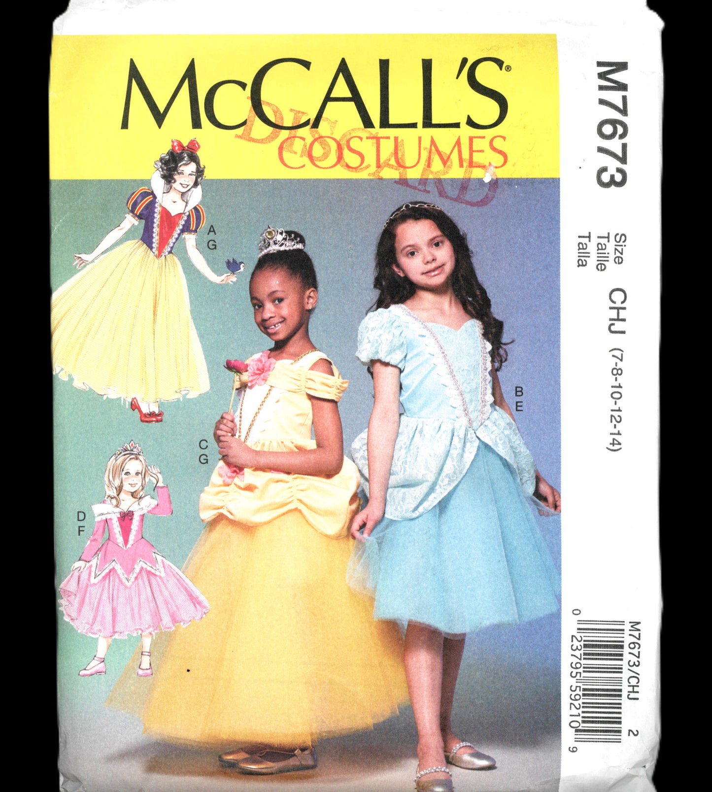 McCalls 7673 Girls Princess Cinderella, Snow white, Belle Costume Sewing Pattern - UNCUT - Size 7 8 10 12 14