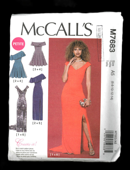 McCalls 7683 Misses / Miss Petite Dresses Sewing Pattern - UNCUT - Size 6 8 10 12 14