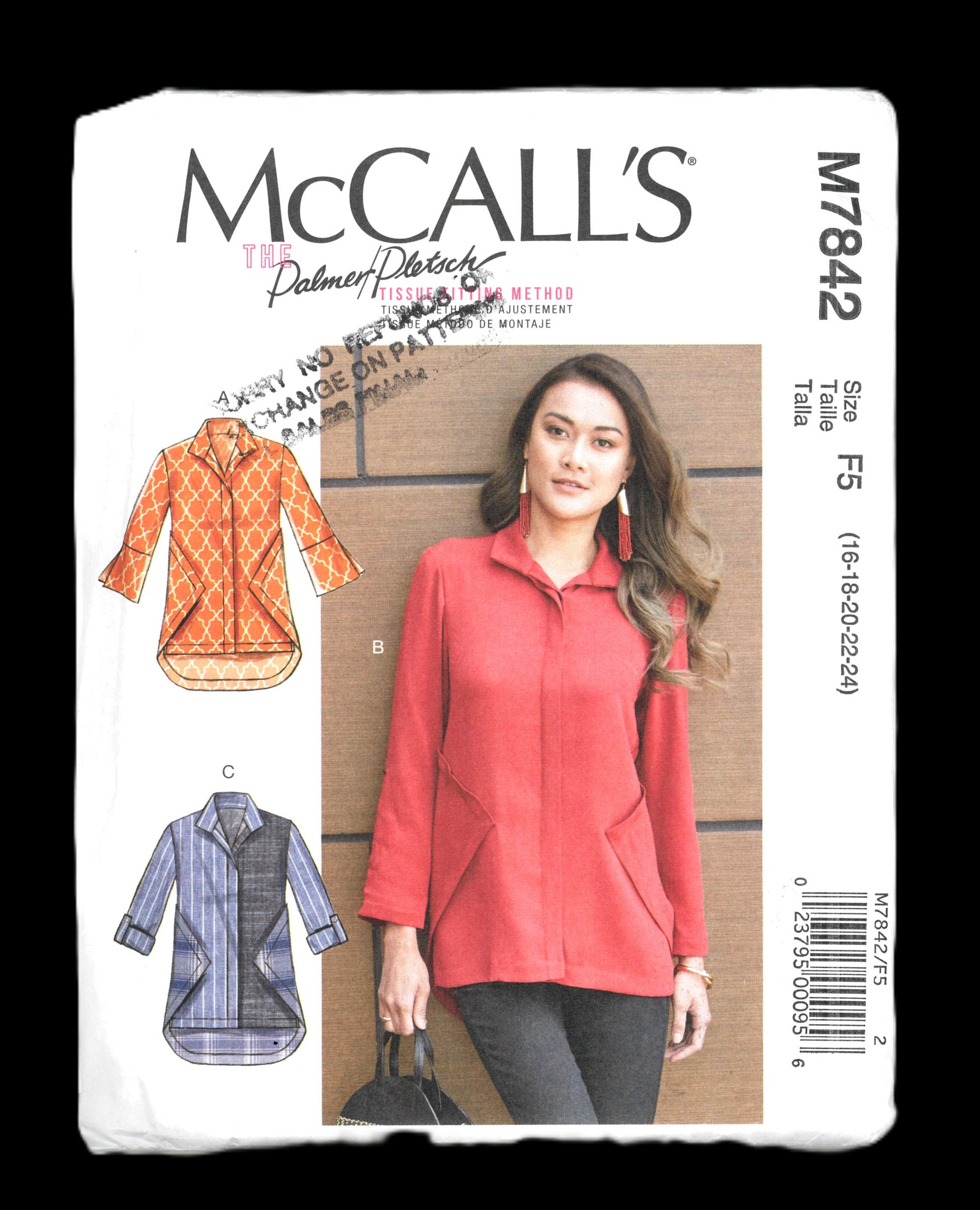 McCalls 7842 Palmer Pletsch Misses Shirts Sewing Pattern UNCUT - Size 16 18 20 22 24