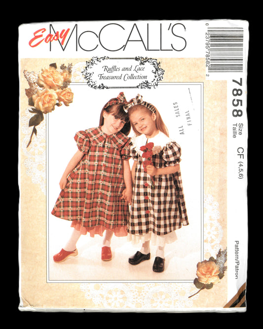 McCalls 7858 Girls Dress Petticoat and Headband Sewing Pattern UNCUT Size 4 5 6