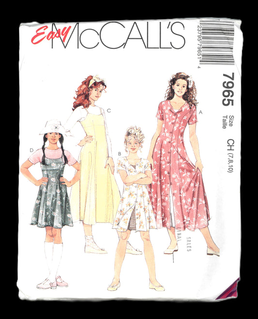 McCalls 7965 Girls Dress and Slip Dress in Two Lengths Sewing Pattern - UNCUT - Size 7 8 10