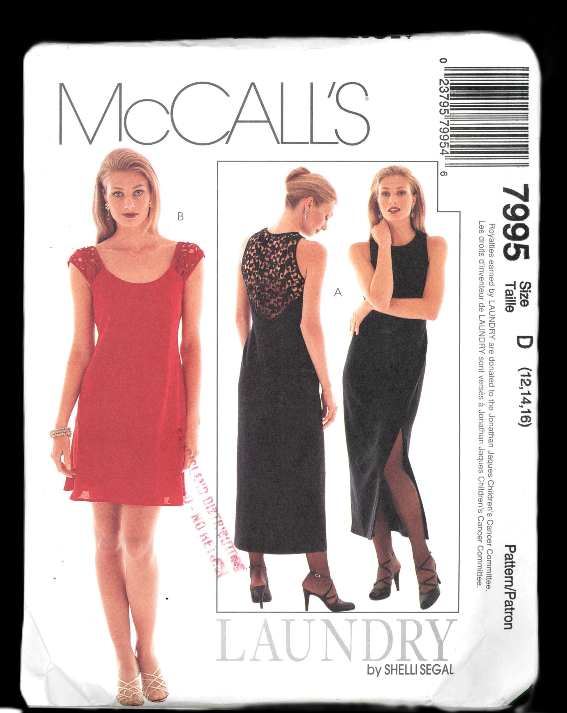 McCalls 7995 LAUNDRY Misses Lined Dresses Sewing Pattern - UNCUT - Size 12 14 16