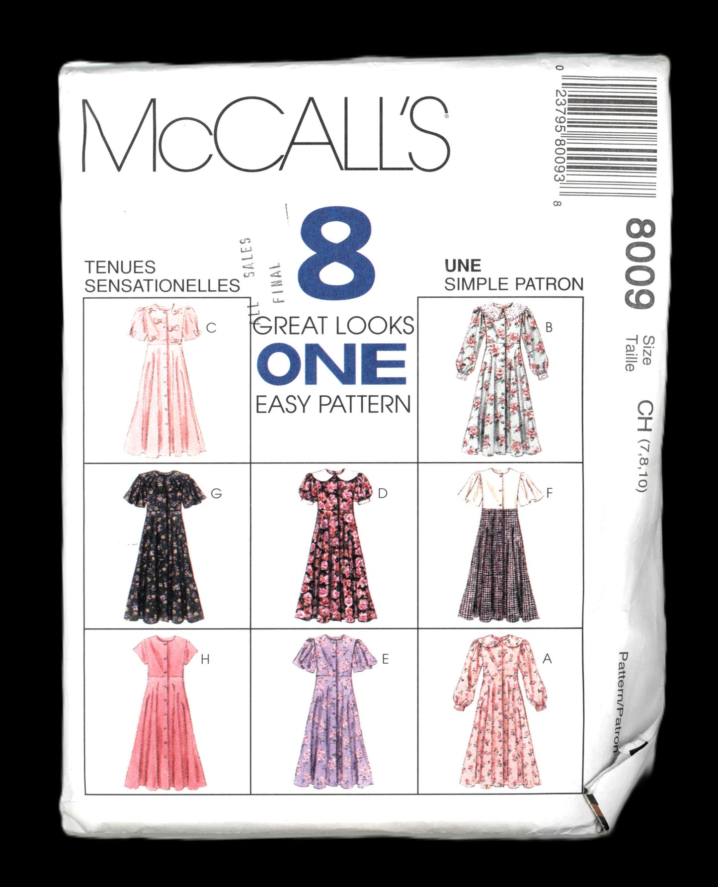 McCalls 8009 Children's Girls Dress Sewing Pattern UNCUT Size 7 8 10