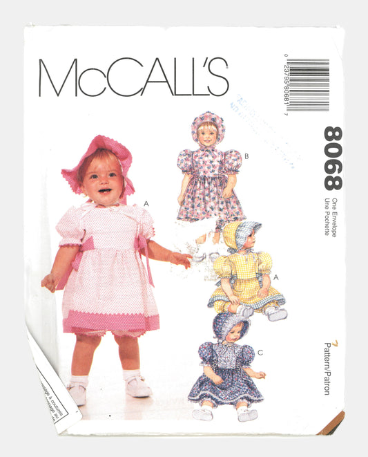 McCalls 8068 Infants Dress Pantaloons and Bonnet Sewing Pattern - UNCUT - Size S M L XL