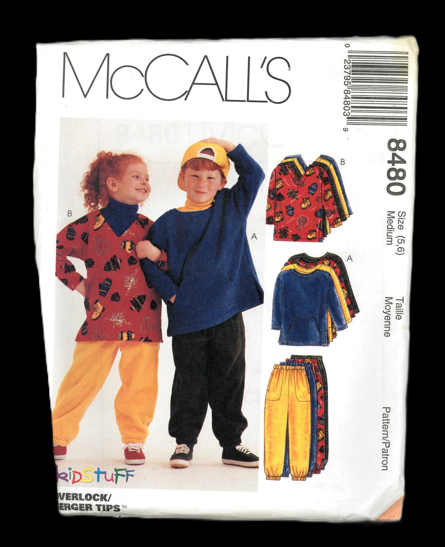 McCalls 8480 CHildrens Boys Girls Tops and Pull on Pants Sewing Pattern UNCUT Size Medium (5,6)