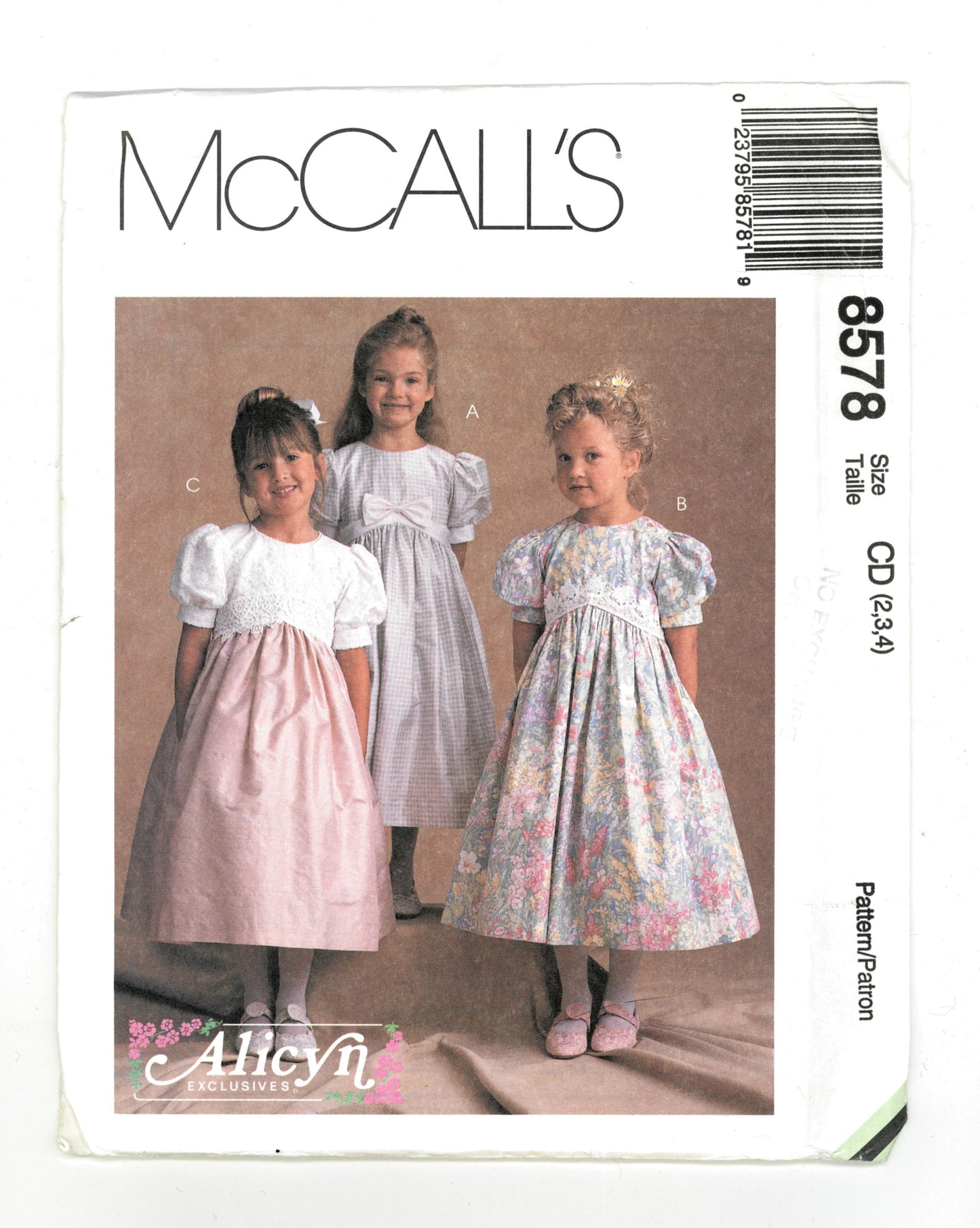 McCalls 8578 ALICYN Children's Girls DressSewing Pattern UNCUT Size 2 3 4