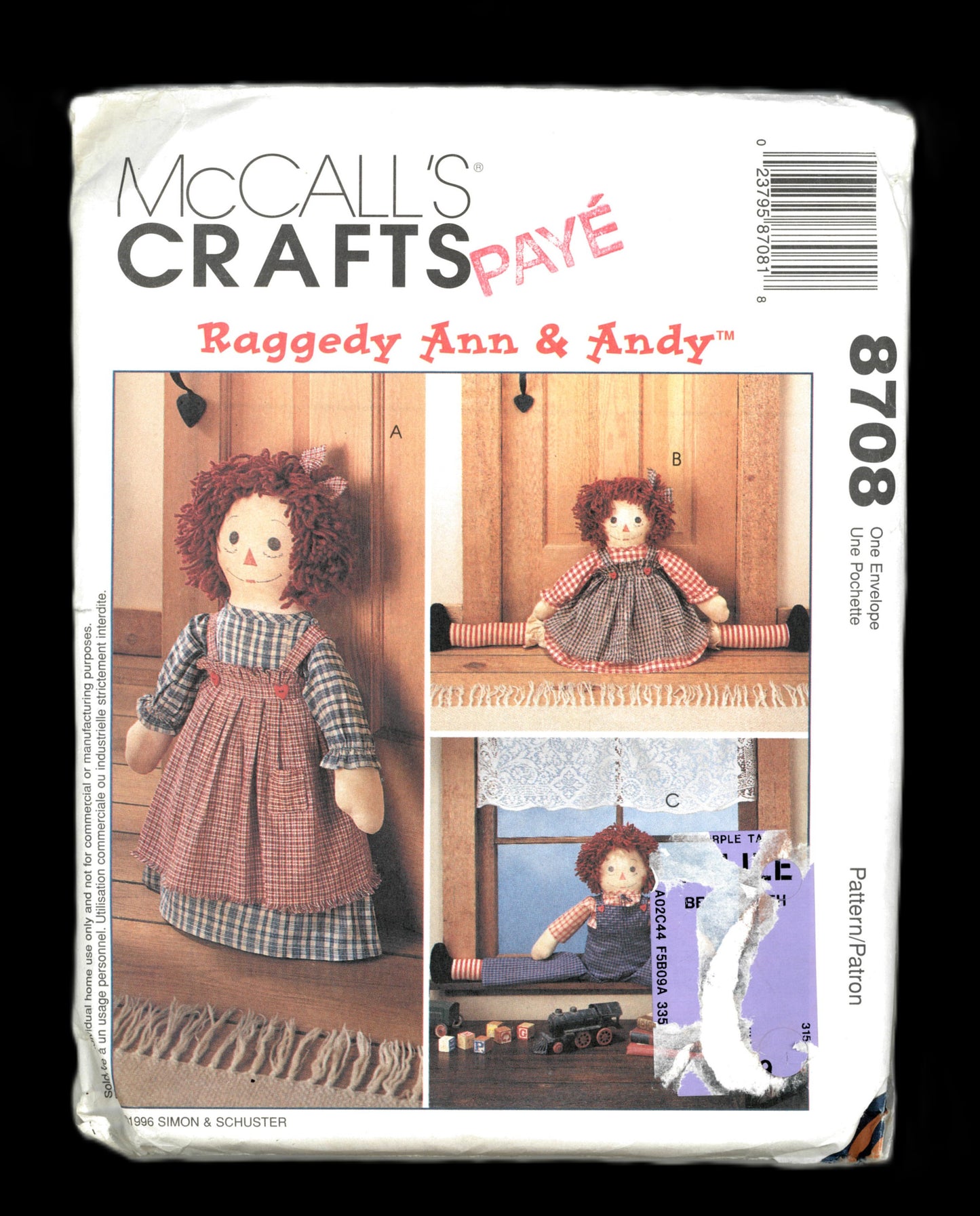 McCalls 8708 Raggedy Ann and Andy Draftbusters and Doorstop Sewing Pattern UNCUT