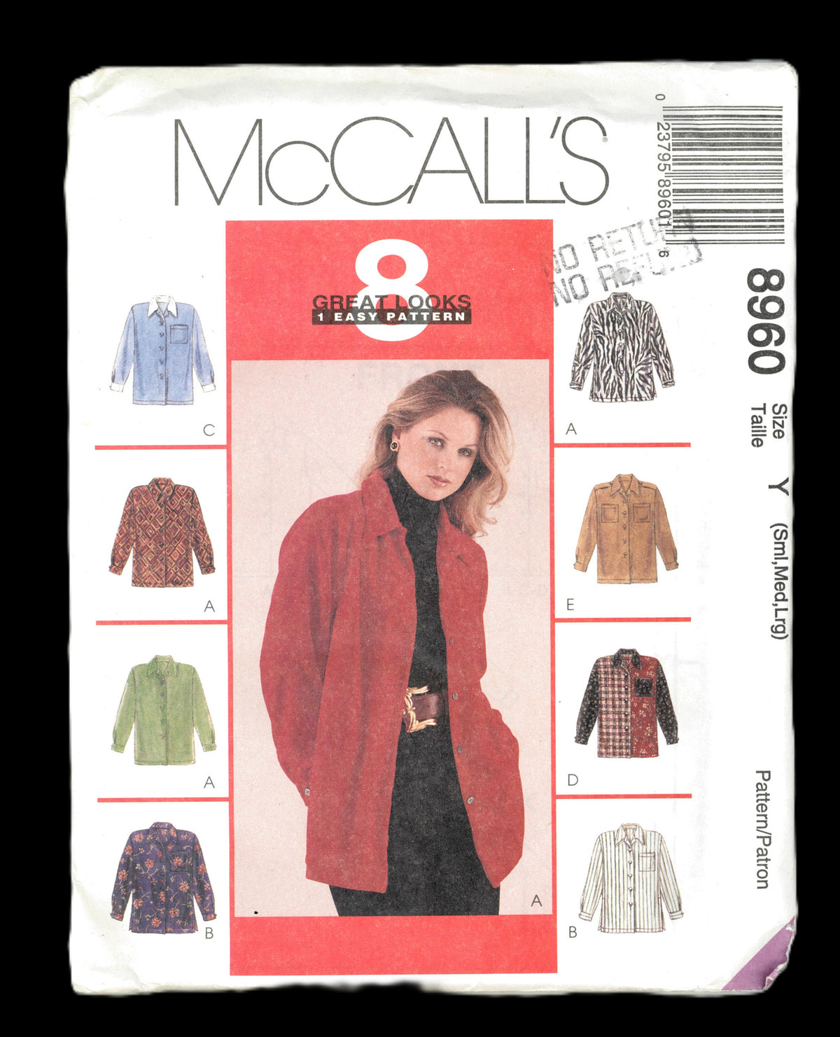 McCalls 8960 Misses Shirt Sewing Pattern UNCUT - Size Sml Med Lrg