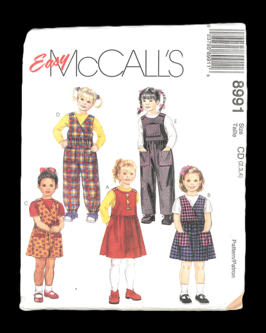 McCalls 8991 Childrens and Girls Jumper and Jumpsuit in Two Lengths Sewing Pattern - UNCUT - Size 2 3 4