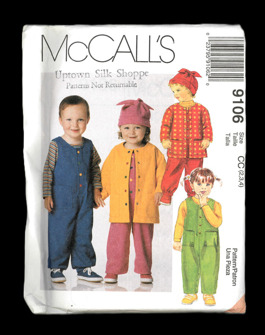 McCalls 9106 Toddlers Unlined Jacket Jumpsuit with Optional Snap Crotch and Hat Sewing Pattern&nbsp;