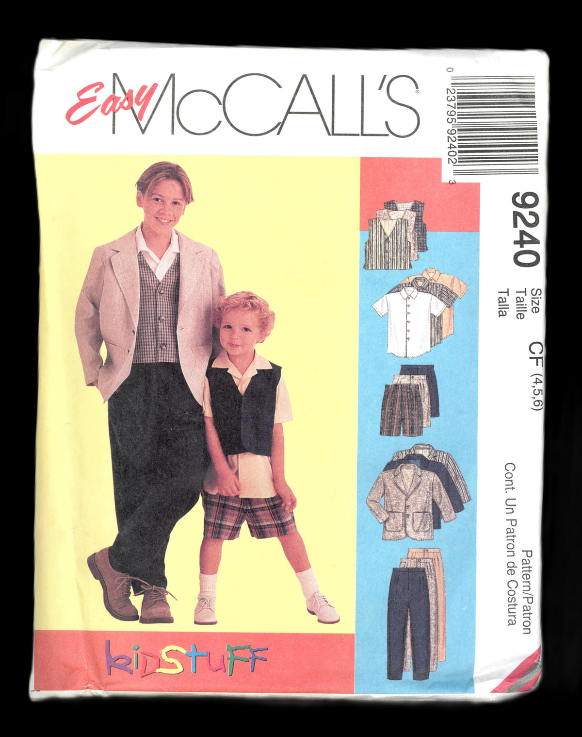 McCalls 9240 Childrens and Boys Unlined Jacket, Lined Vest, Shirrt, Pants and Shorts Sewing Pattern UNCUT Size 4 5 6