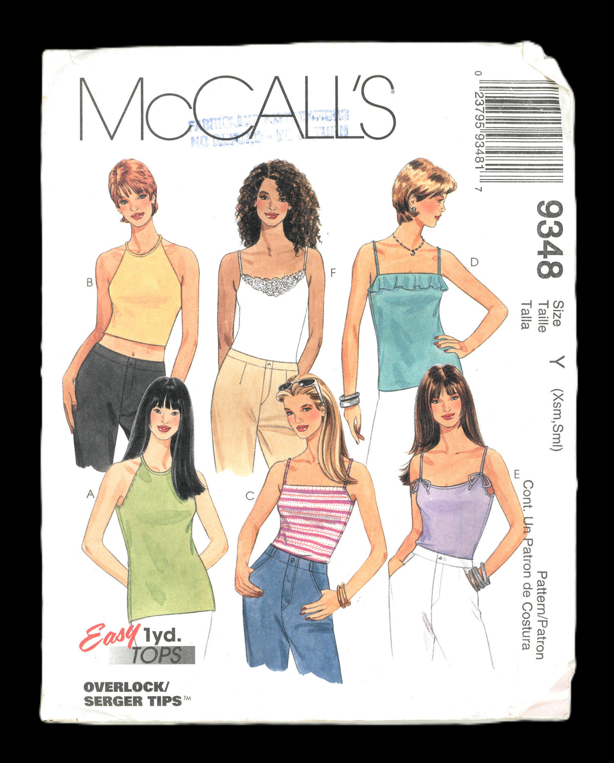 McCalls 9348 Misses Tops Sewing Pattern - UNCUT - Size Xsm Sml