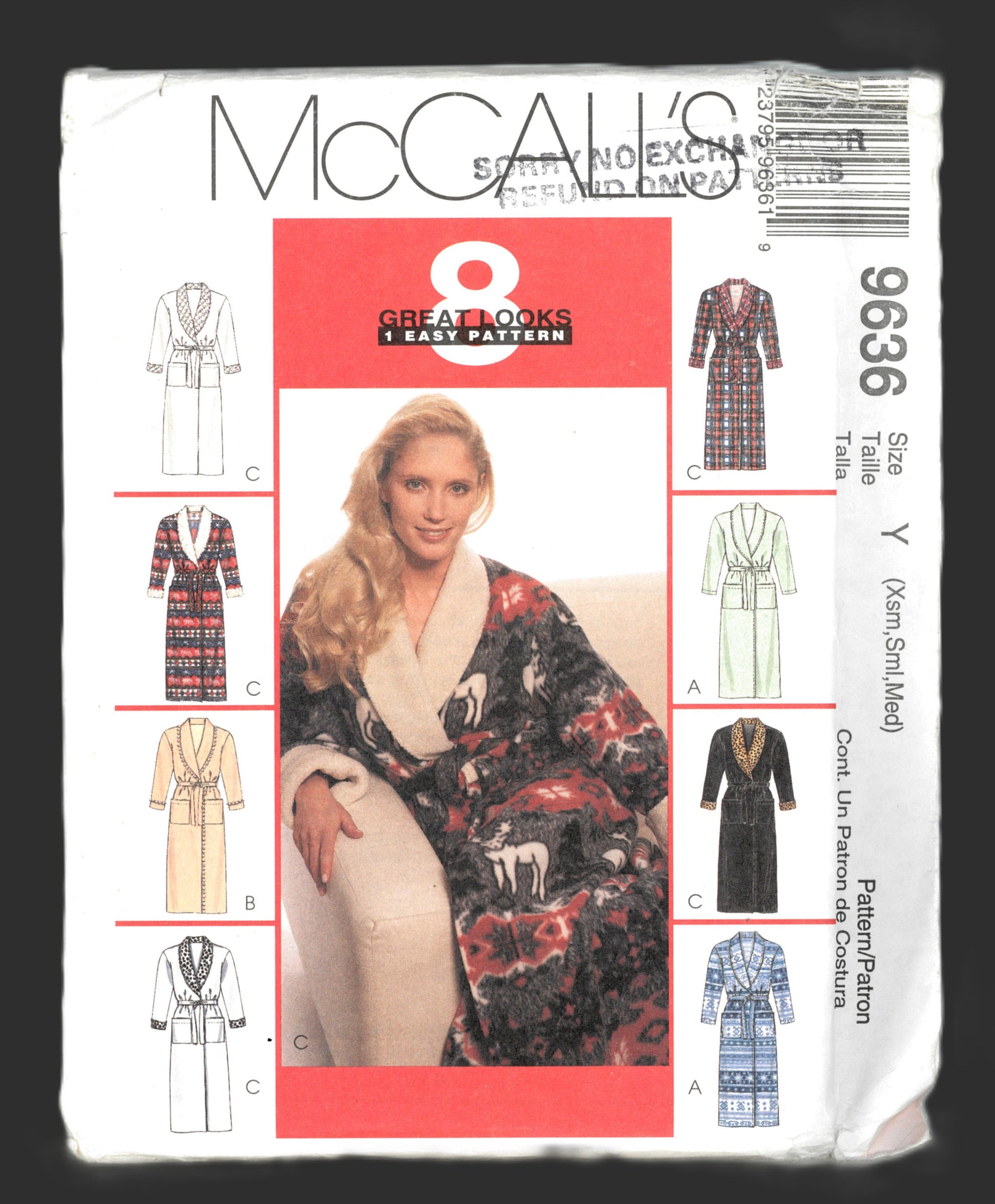 McCalls 9636 Misses Robe and Belt Sewing Pattern UNCUT Size Xsm Sml Med