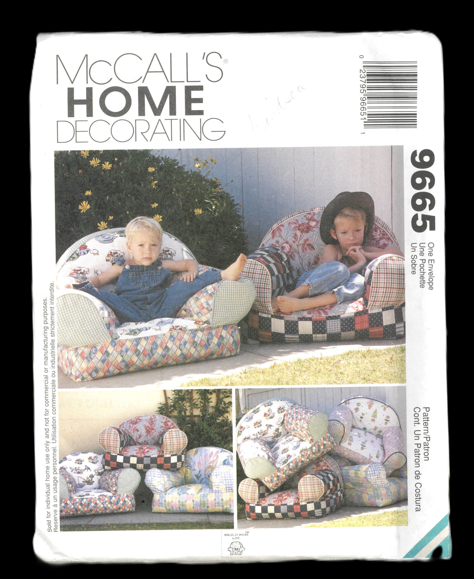 McCalls 9665 Kids Chairs Sewing Pattern - UNCUT