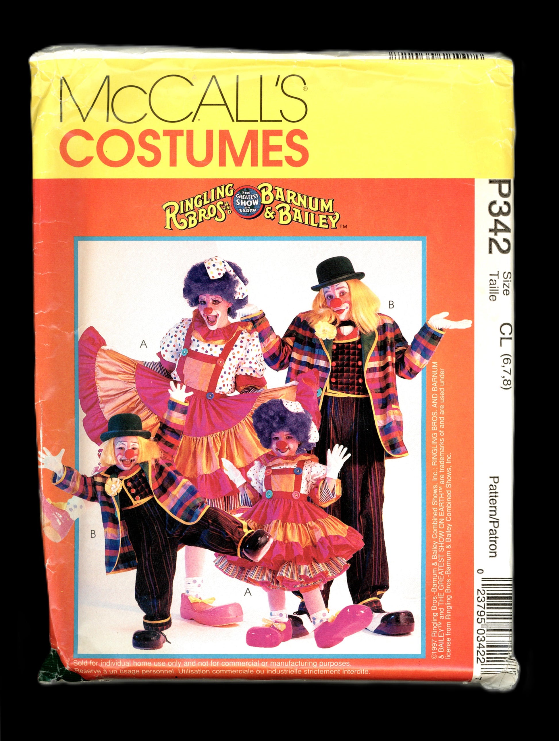 McCalls P342 Kids Ringling Bros Barnum & Baily Clown Costumes Sewing Pattern - UNCUT - Size 6 7 8