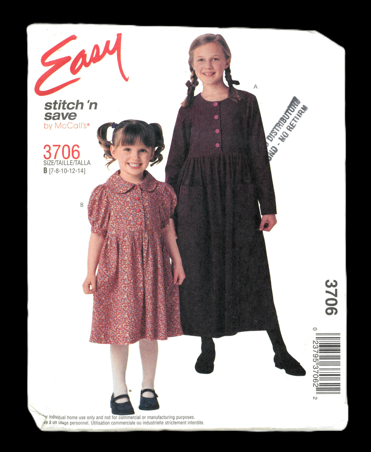 McCalls Stitch n Save 3706 Childrens Girls Dresses Sewing Pattern UNCUT Size 7 8 10 12 14