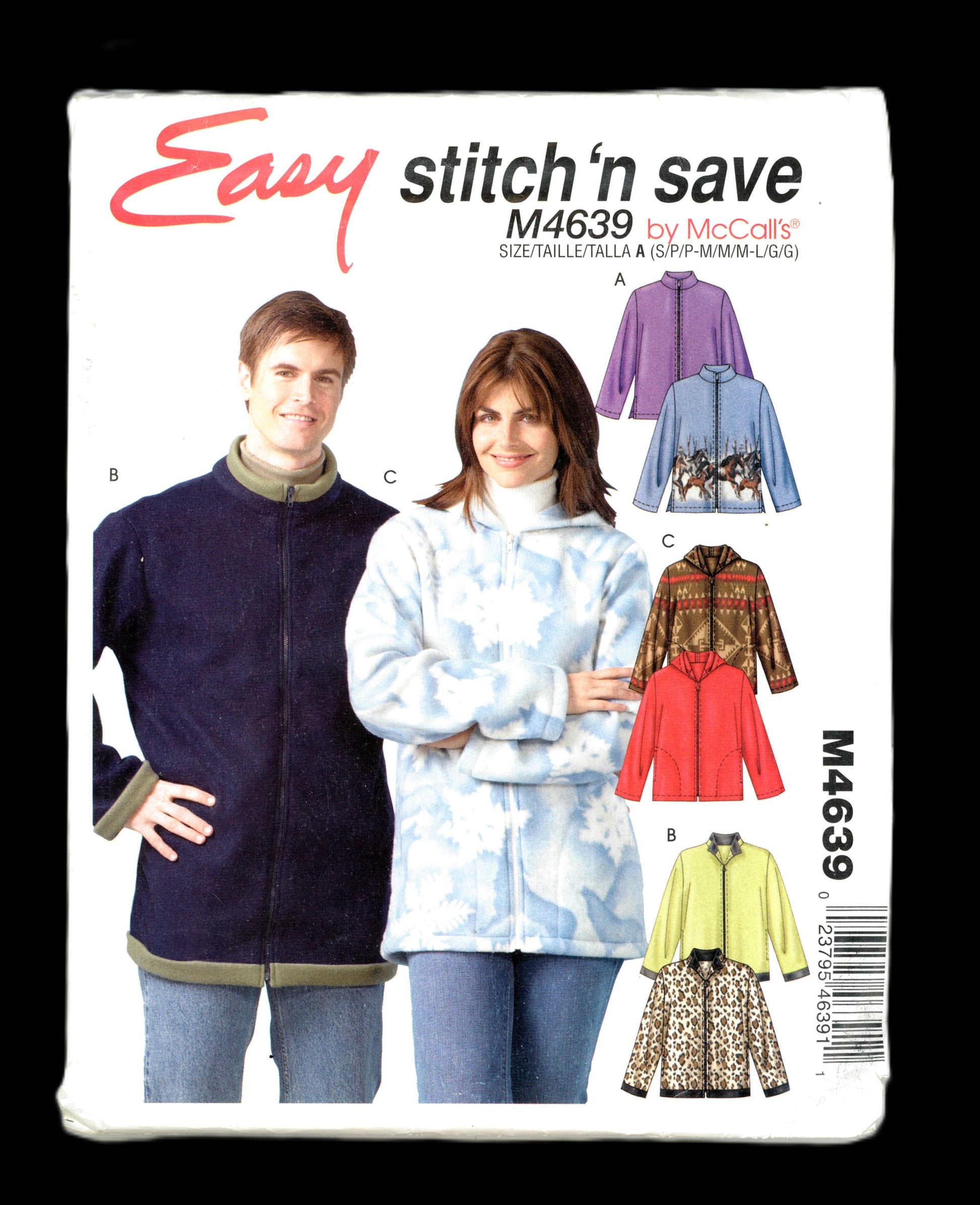 McCalls Stitch n Save 4639 Misses and Mens Jacket Sewing Pattern UNCUT - Size S M L