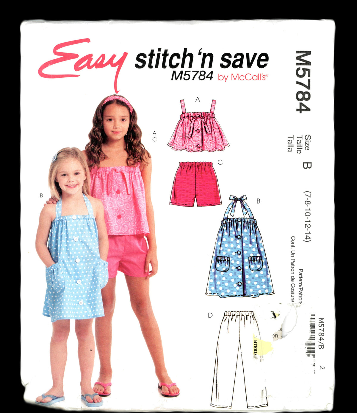 McCalls Stitch n Save 5784 Childrens Girls Tops Dress Shorts and Pants Sewing Pattern UNCUT Size 7 8 10 12 14