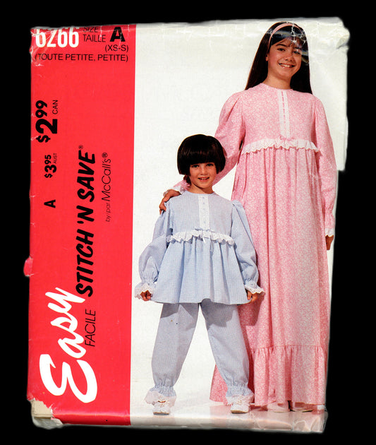 McCalls Stitch n Save 6266 Children's and Girls Nightgown and Pajamas Sewing Pattern - UNCUT - Size XS S (2 - 7)
