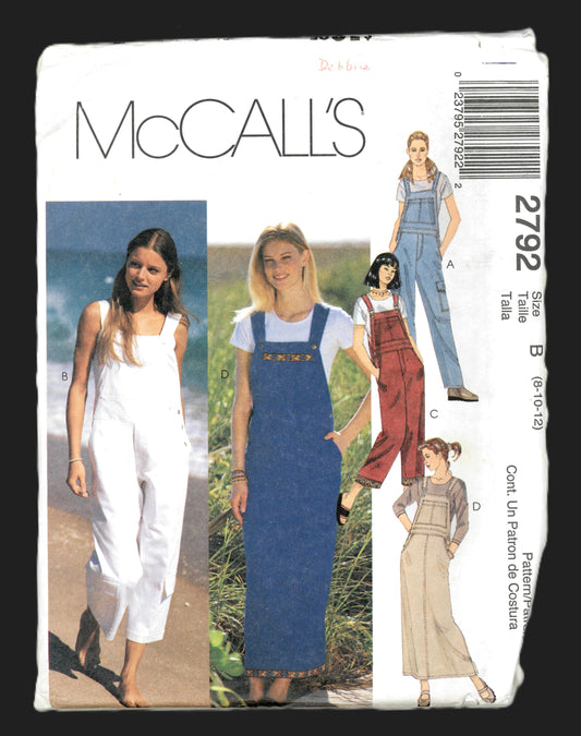 MCCalls 2792 Misses Jumper and Overalls in Two Lengths Sewing Pattern - UNCUT Size 8 10 12