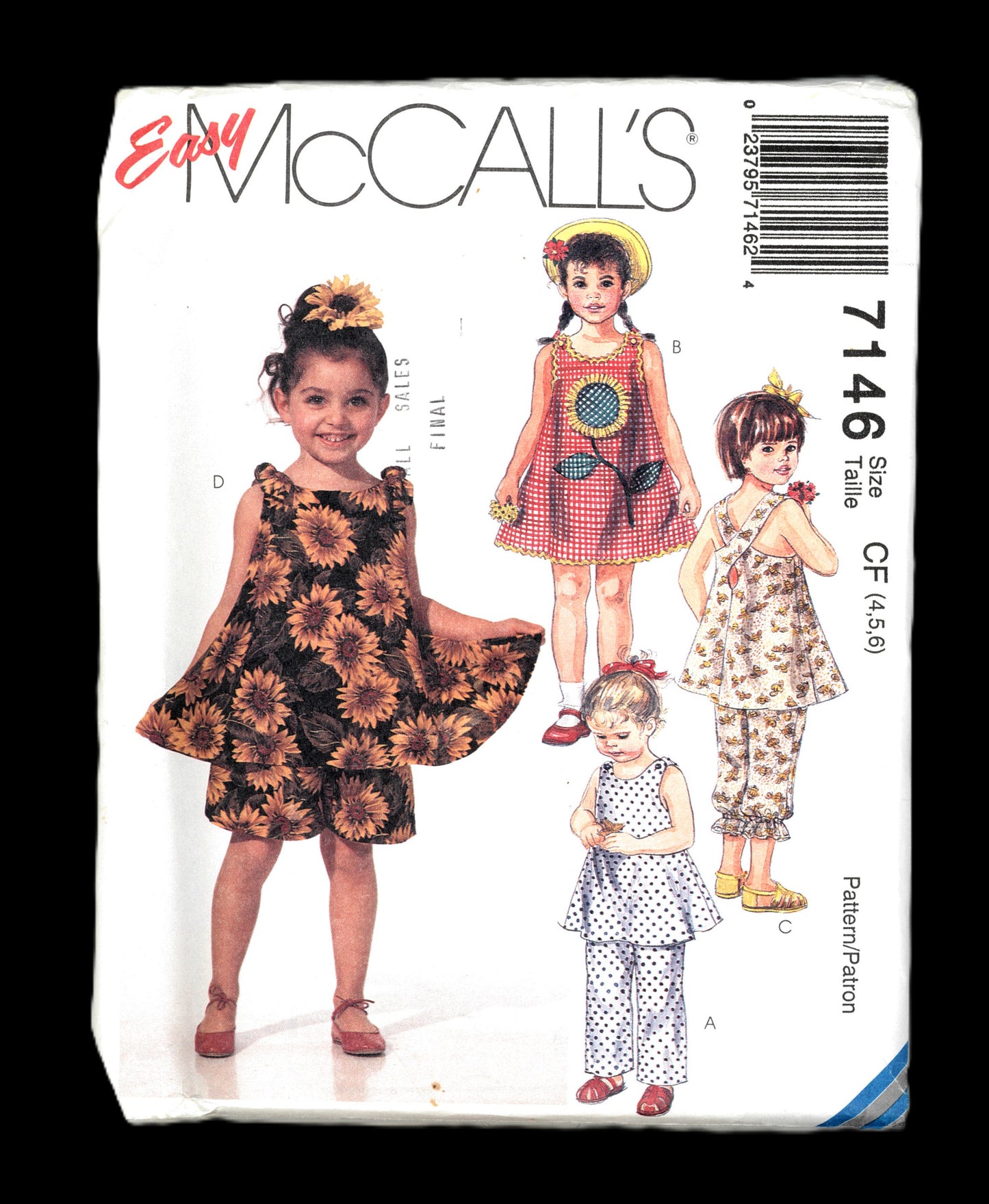 McCalls 7146 Girls Dress Tops Pull on Pants in Two Lengths and Shorts Sewing Pattern - UNCUT Size 4 5 6