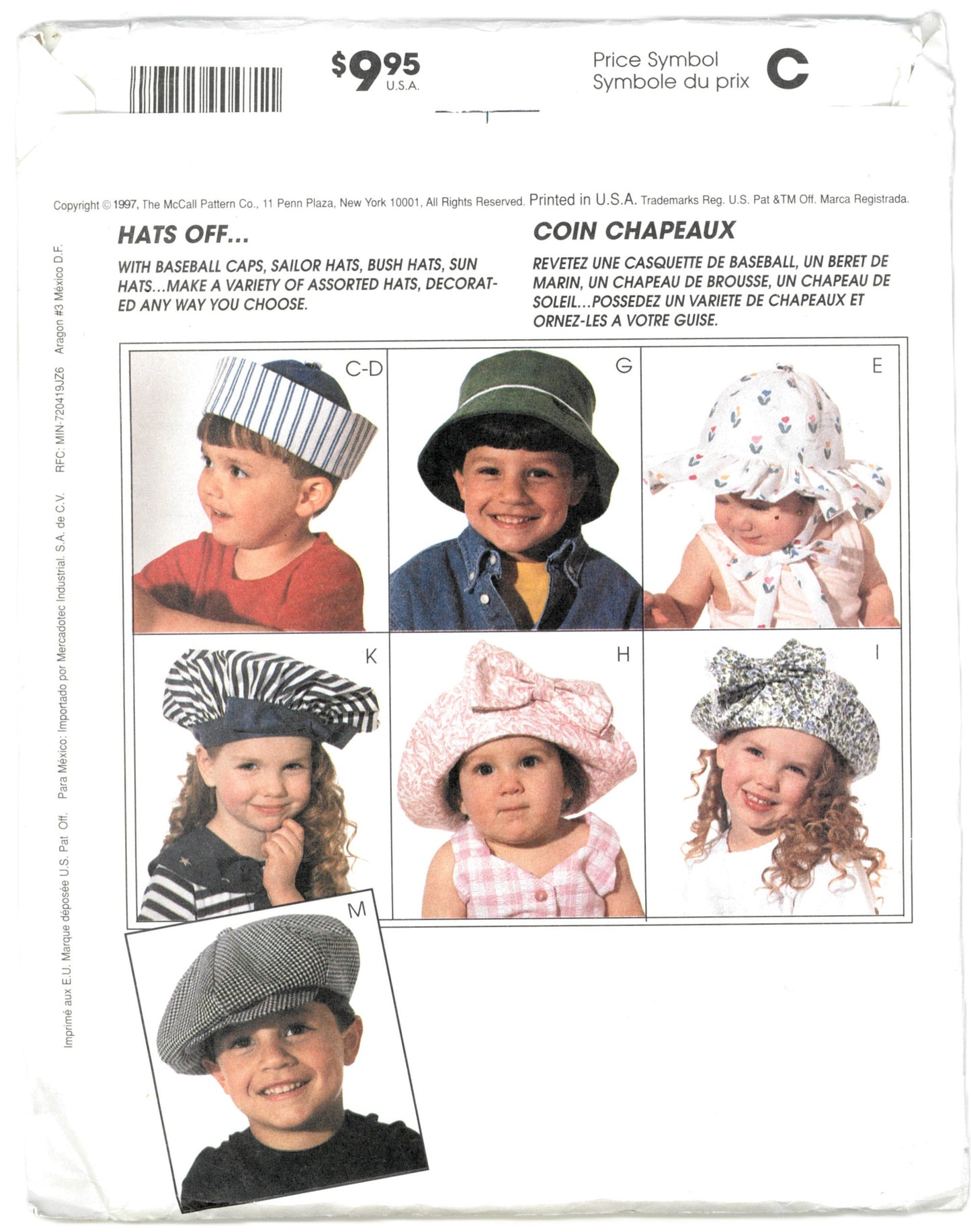 McCalls 9047 Childrens Boys Girls Hats Sewing Pattern - UNCUT