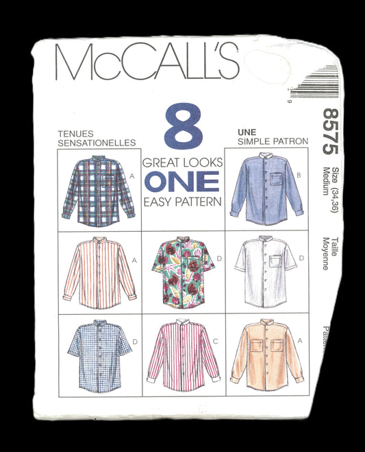 McCalls 8575 Misses and Mens Shirt Sewing Pattern UNCUT - Size Small or size Medium