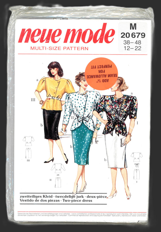 Neue Mode 21 679  Misses Two Piece Dress Sewing Pattern - UNCUT - Size 12 - 22