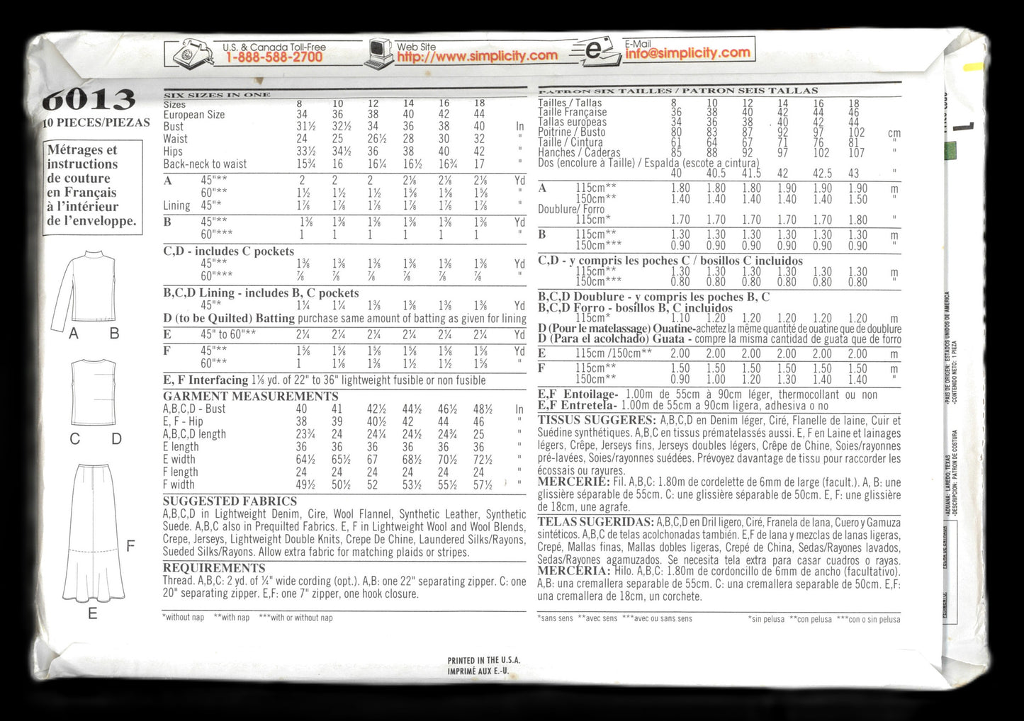 New Look 6013 Misses Jacket Vest and Skirt Sewing Pattern UNCUT Size 8 - 18