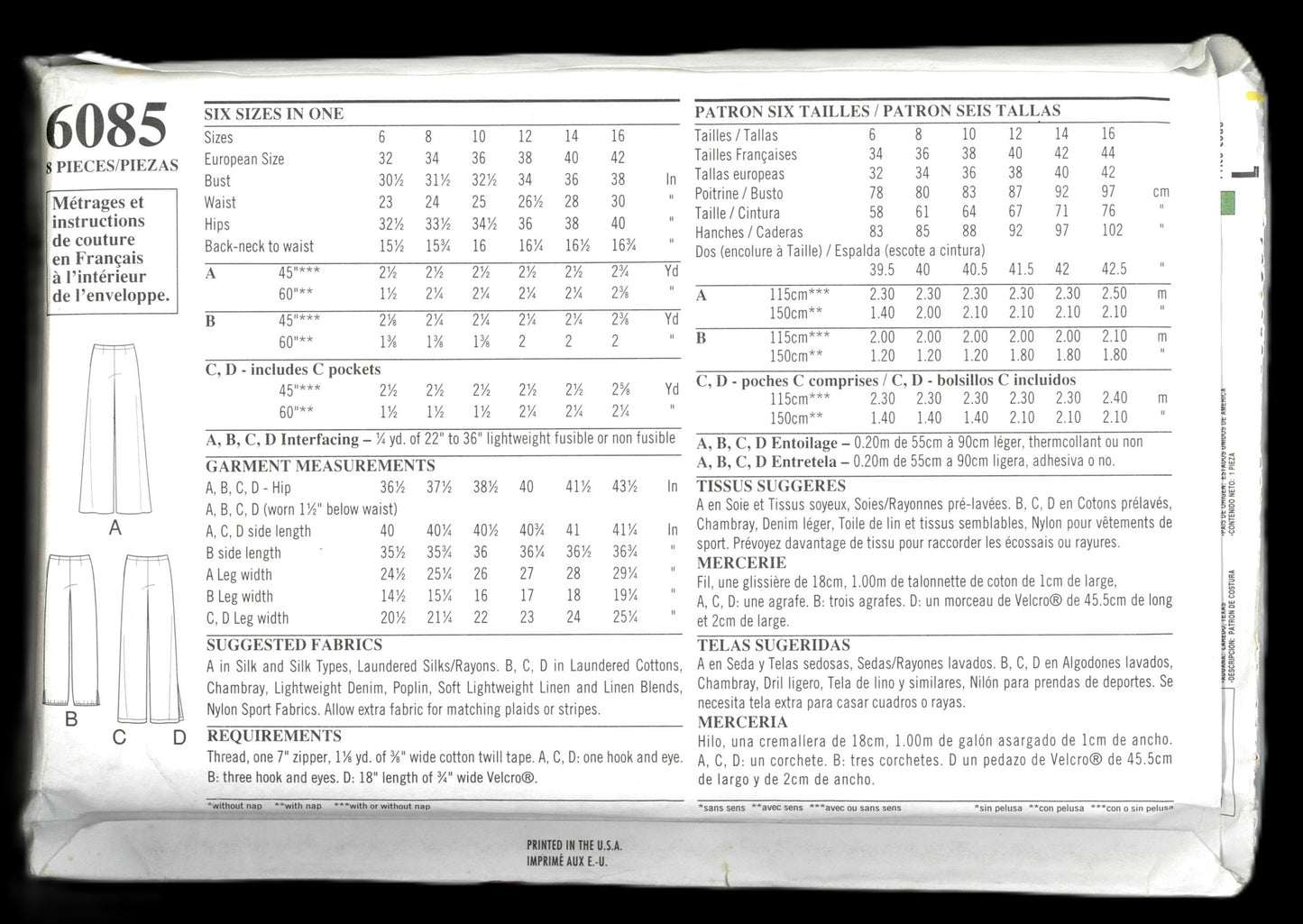 New Look 6085 Misses Pants Sewing Pattern - UNCUT - Size 6 - 16