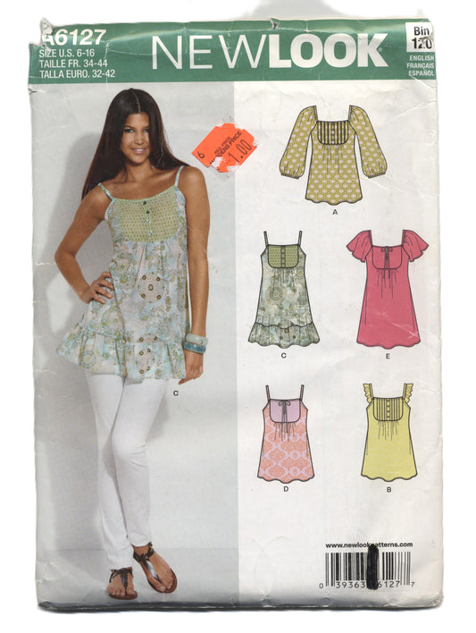New Look 6127 Misses Summer Tops Sewing Pattern - UNCUT - Size 6 - 16