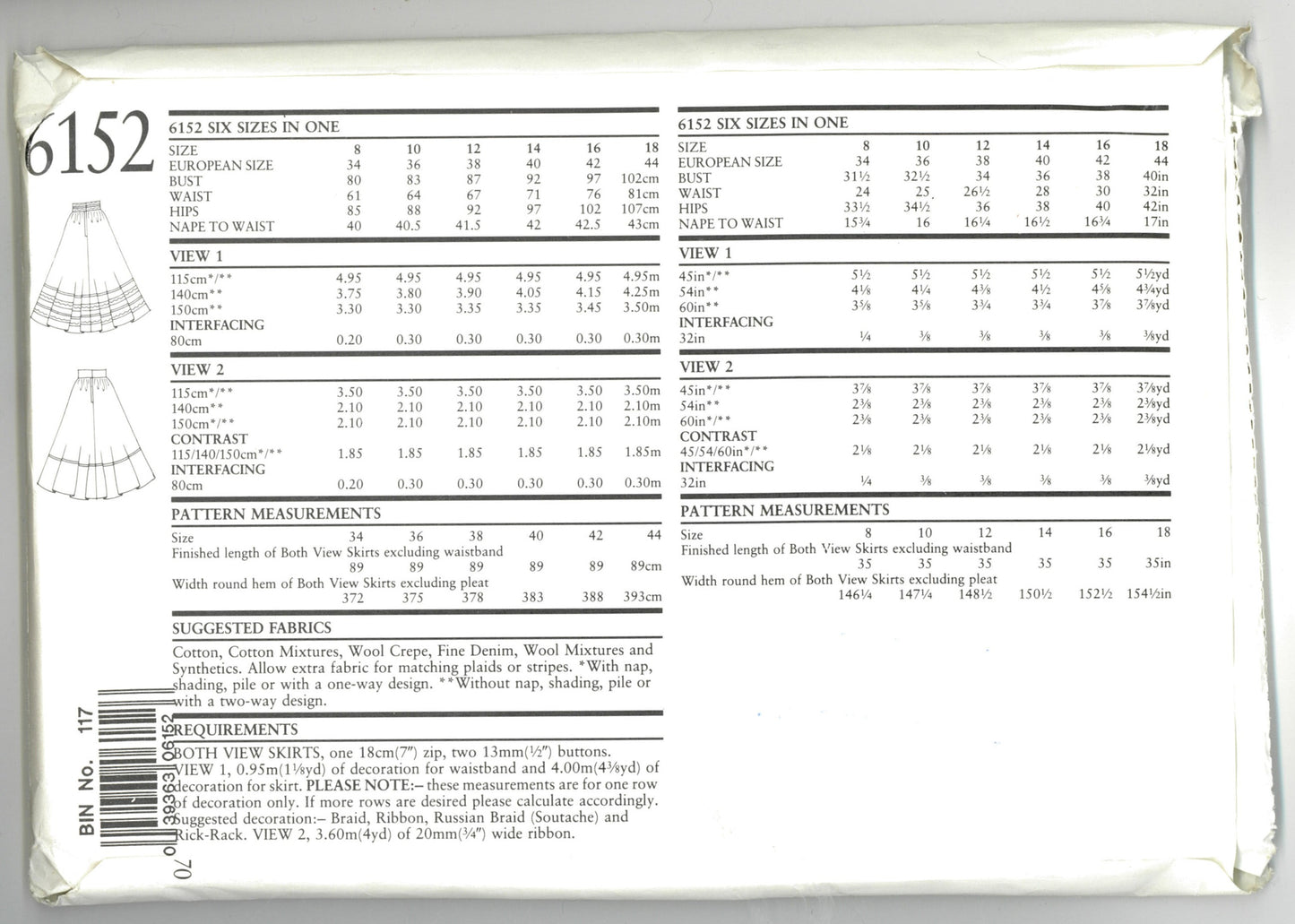 New Look 6152 Misses Skirt Sewing Pattern - UNCUT - Size 8 - 18