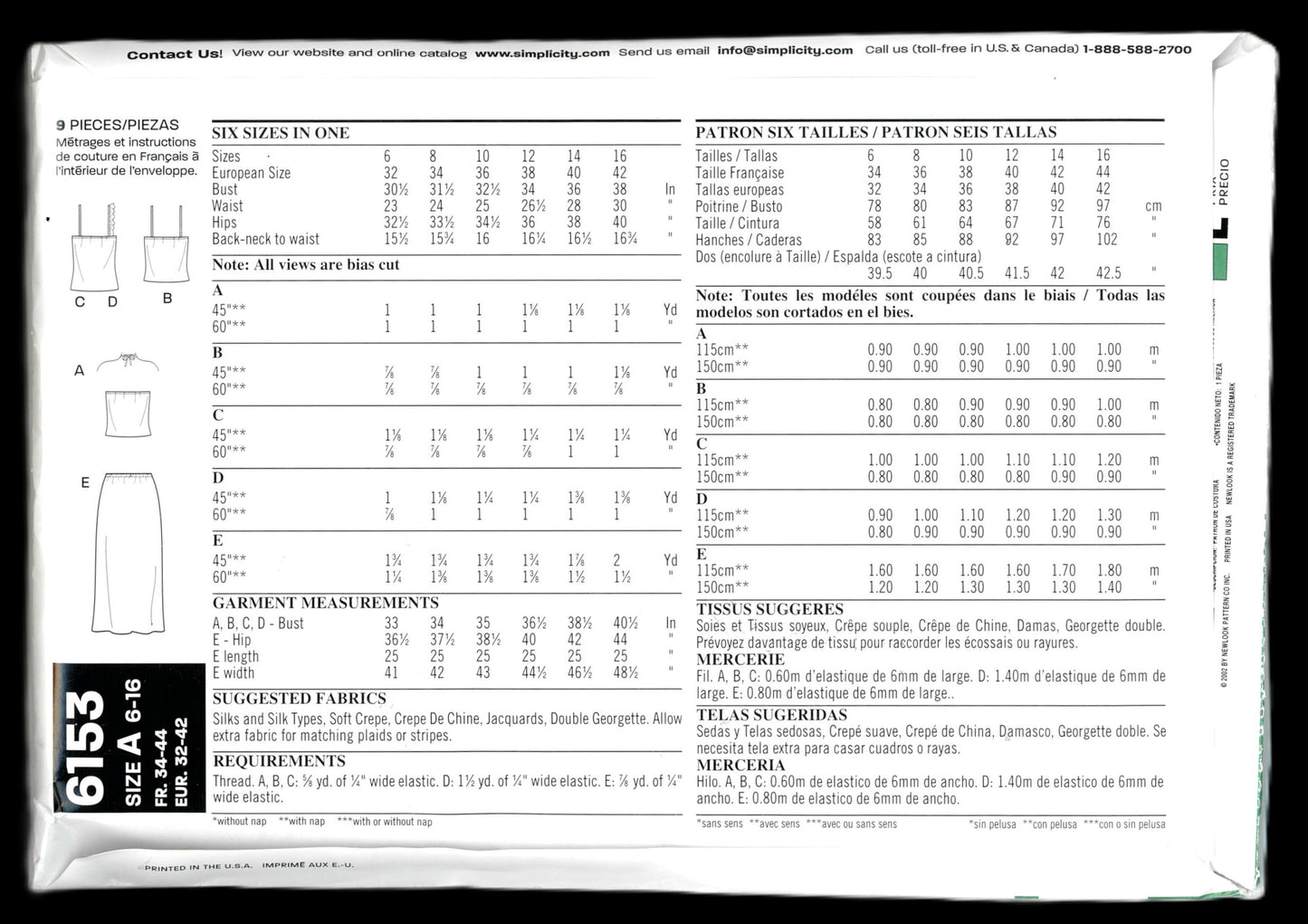 New Look 6153 Misses Top and Skirt Sewing Pattern UNCUT - Size 6 - 16