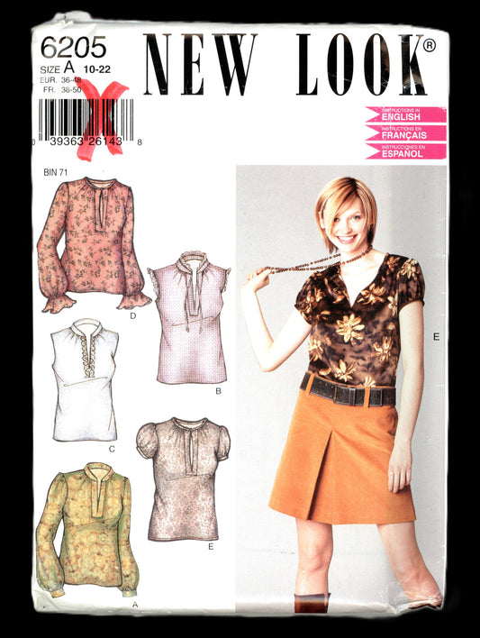 New Look 6205 Misses Blouse Sewing Pattern - UNCUT - Size 10 - 22
