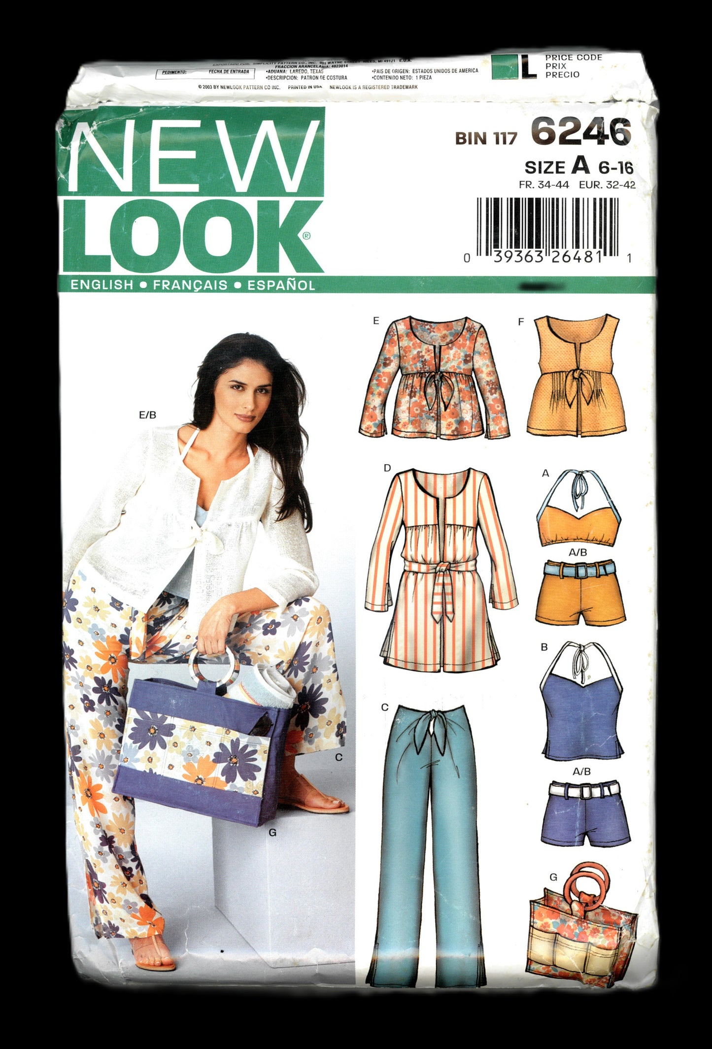 New Look 6246 Misses Beach Wear Tie Front Pants Halter Top Shorts Bag Sewing Pattern UNCUT - Size 6 - 16