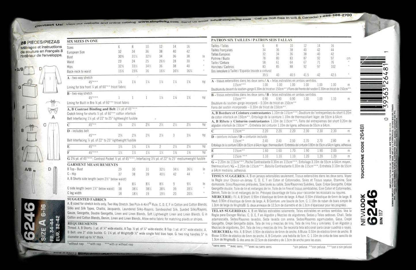 New Look 6246 Misses Beach Wear Tie Front Pants Halter Top Shorts Bag Sewing Pattern UNCUT - Size 6 - 16