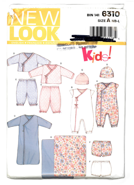 New Look 6310 Infants Layette Sewing Pattern UNCUT  Size NB S M L